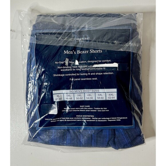 Harbor Bay 6XL Men’s Boxer Shorts 2-Pack Blue Plaid New In Packaging - Picture 2 of 2